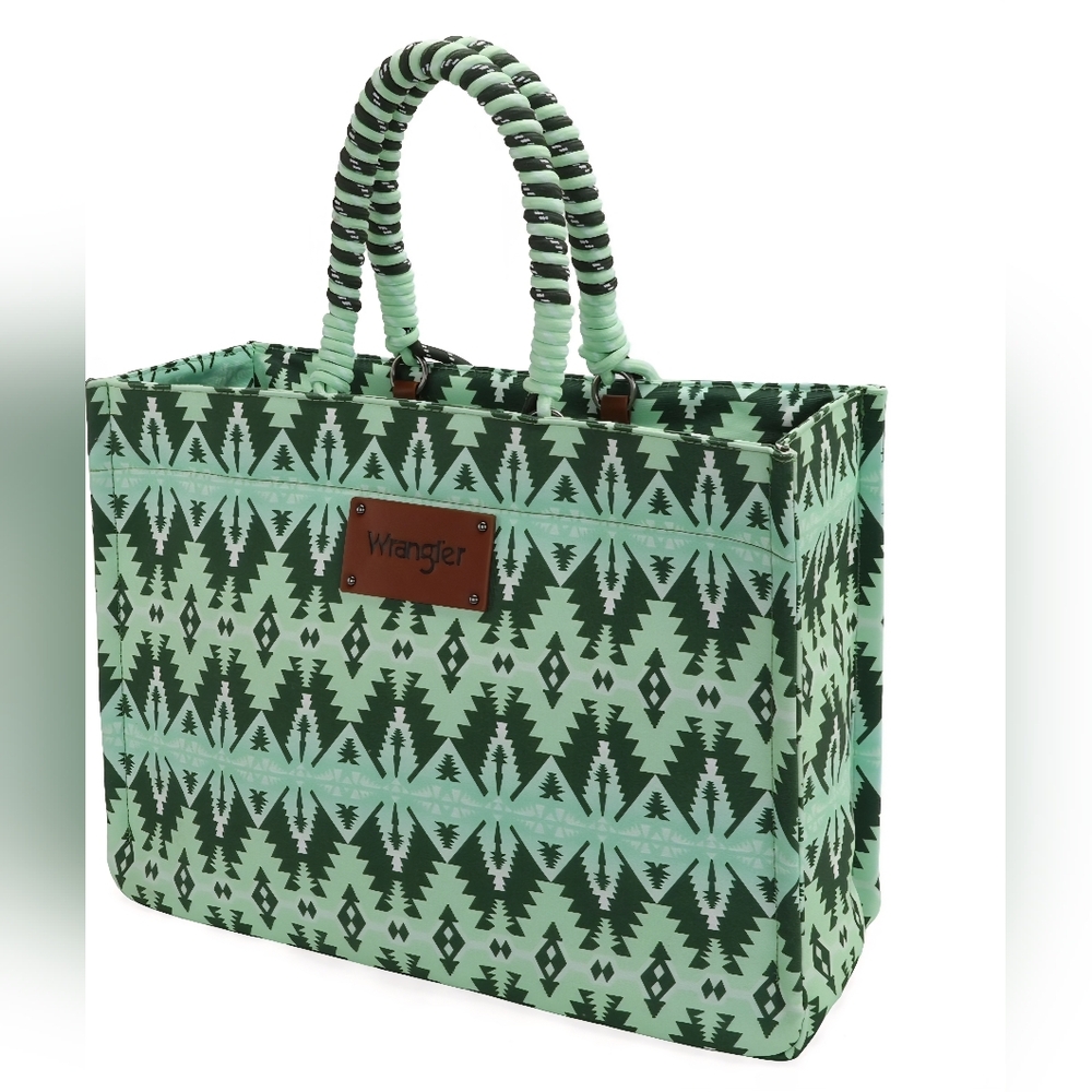 Wrangler Green Geometric Tote Bag